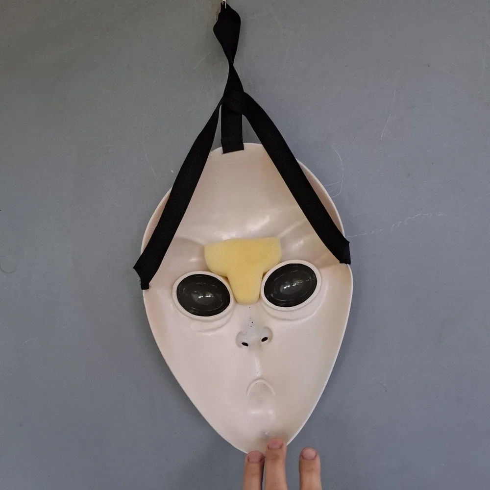 Creepy Blue Space Alien Bulging Eyes Halloween Mask EUC